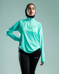 Aquamarine top long sleeve quarter-zipper