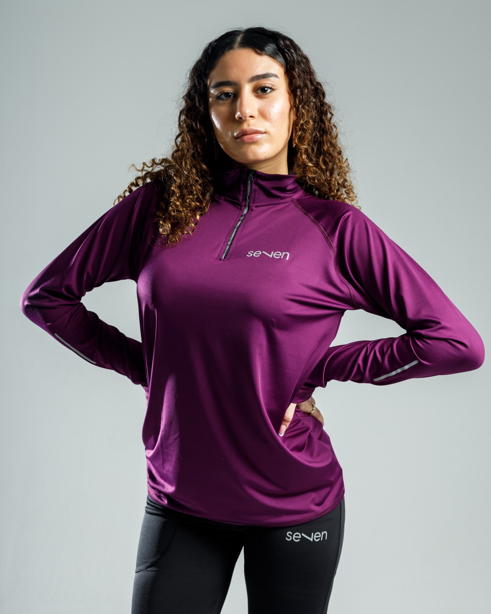 Purple top long sleeve quarter-zipper