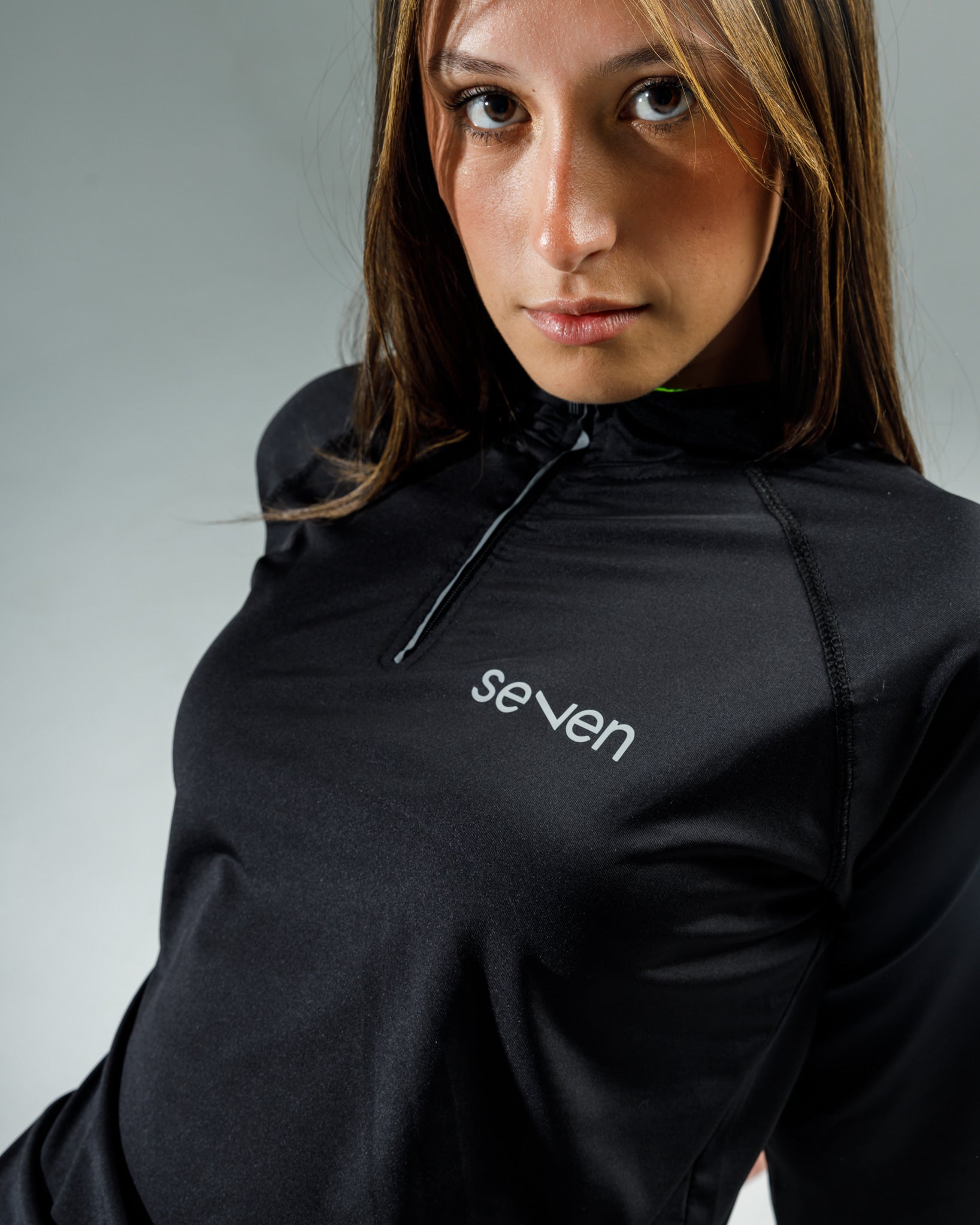 Black top long sleeve quarter-zipper