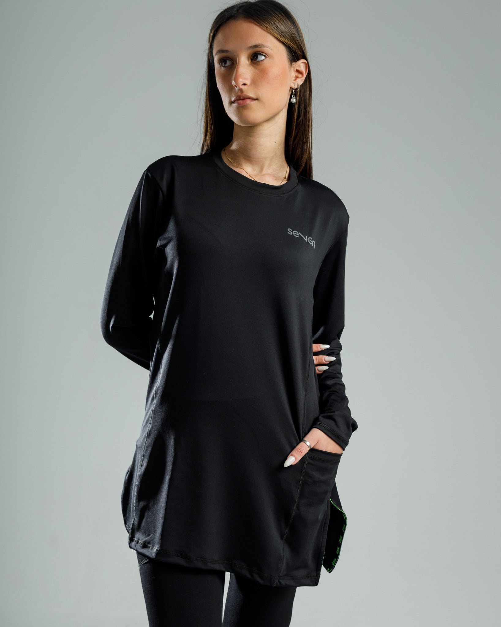 unique black oversized top with pocket